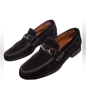 Santoni men’s black suede slip on Penny loafer 8 1/2 D